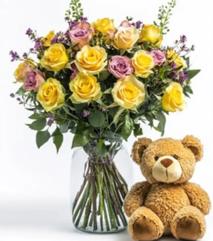 Teddy Bear and Flowers