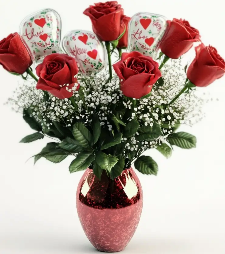 six red roses arrangement