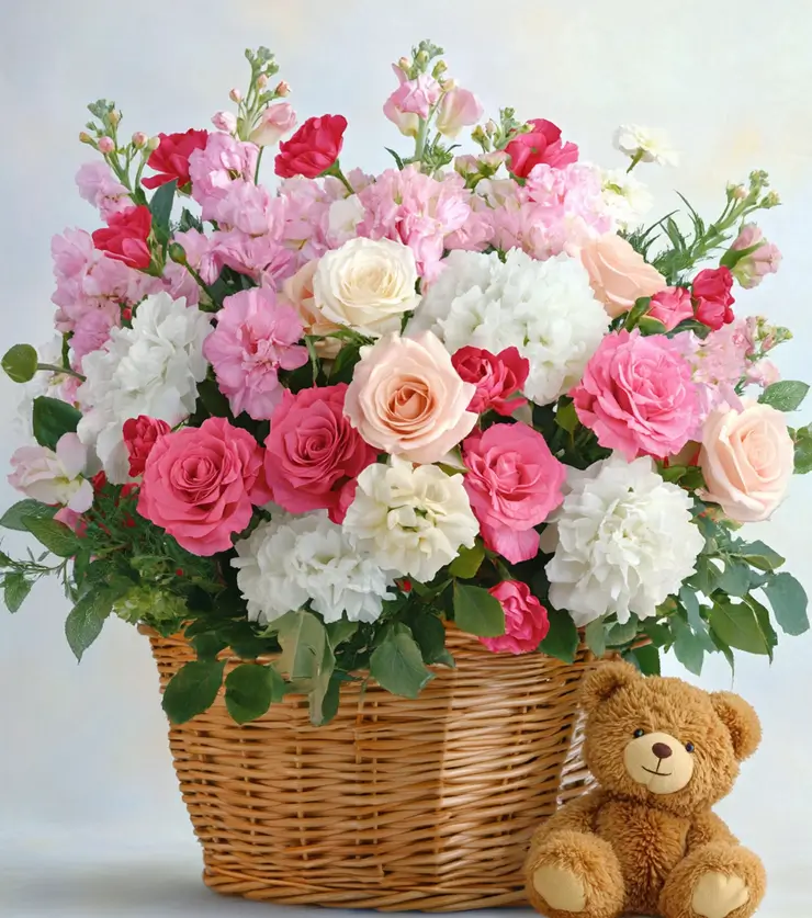 Fragrant Blooms Basket & Bear